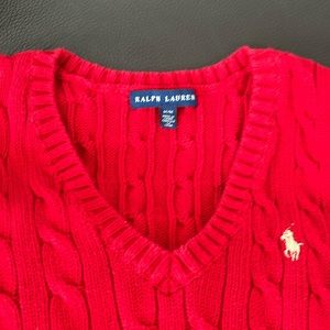 Ralph Lauren red V neck sweater great condition. No smoke, no pet home.